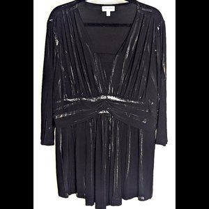 WOW Formal Iridescent FASHION BUG 2X 3X Black & Silver Stretch Dressy Blouse